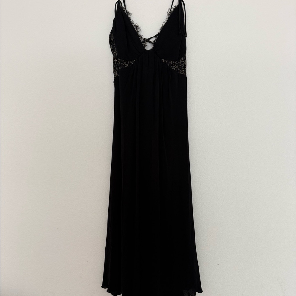 Black Lace-Trim Midi Slip Dress